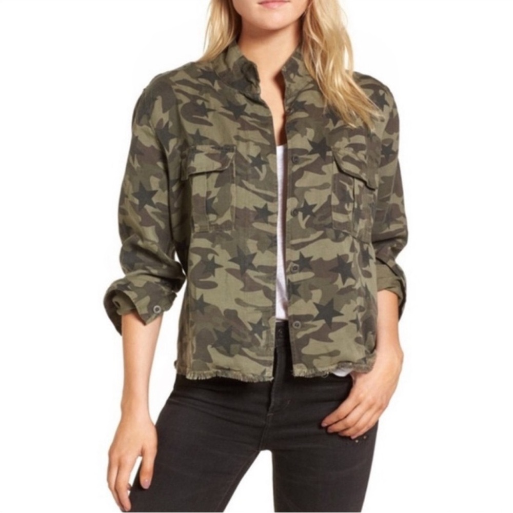 Rails Hendricks Star Camo Full Button Down Jacket Green Size Medium